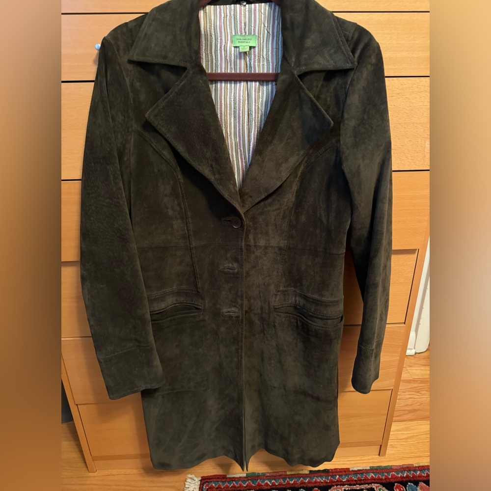 Women's Suede Coat - Dark olive green